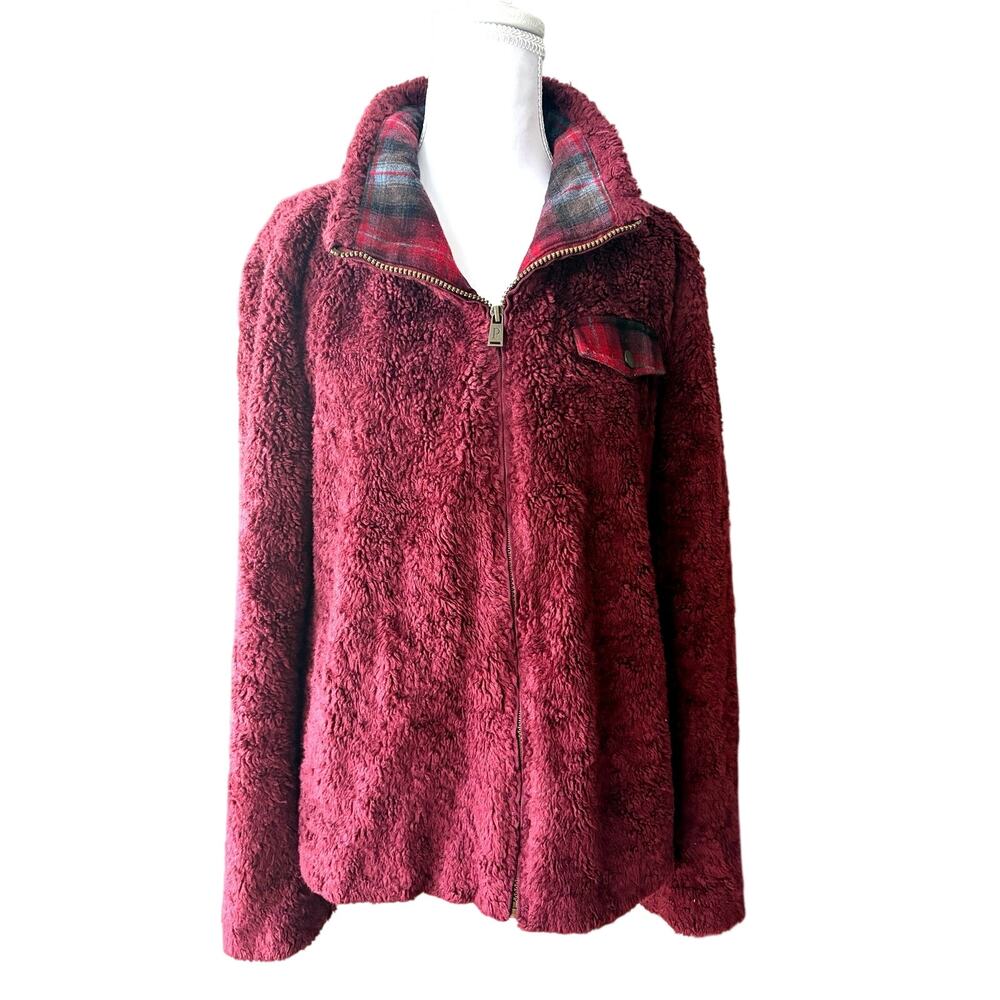 Pendleton Fuzzy fleece full Zip Jacket sz L wool blend jewel tone deep burgundy